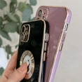 thumbnail image 3 of Cute for iPhone 13 6.1-inch Case with Gold Logo Circle,Plating Shockproof Protective Soft Silicone Back Cover Cases with Clear Acrylic Camera Lens Protector(Black), 3 of 12