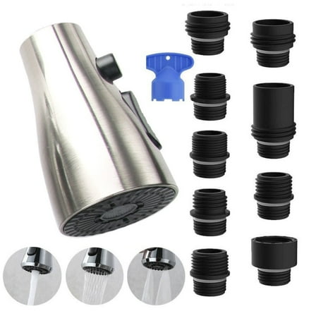 Pull Down Spray Head for Kitchen Faucet, 3-Function Spray Nozzle with Adapters, Sink Faucet Head Replacement Compatible with Moen, American Standard, Delta, Kohler Faucets