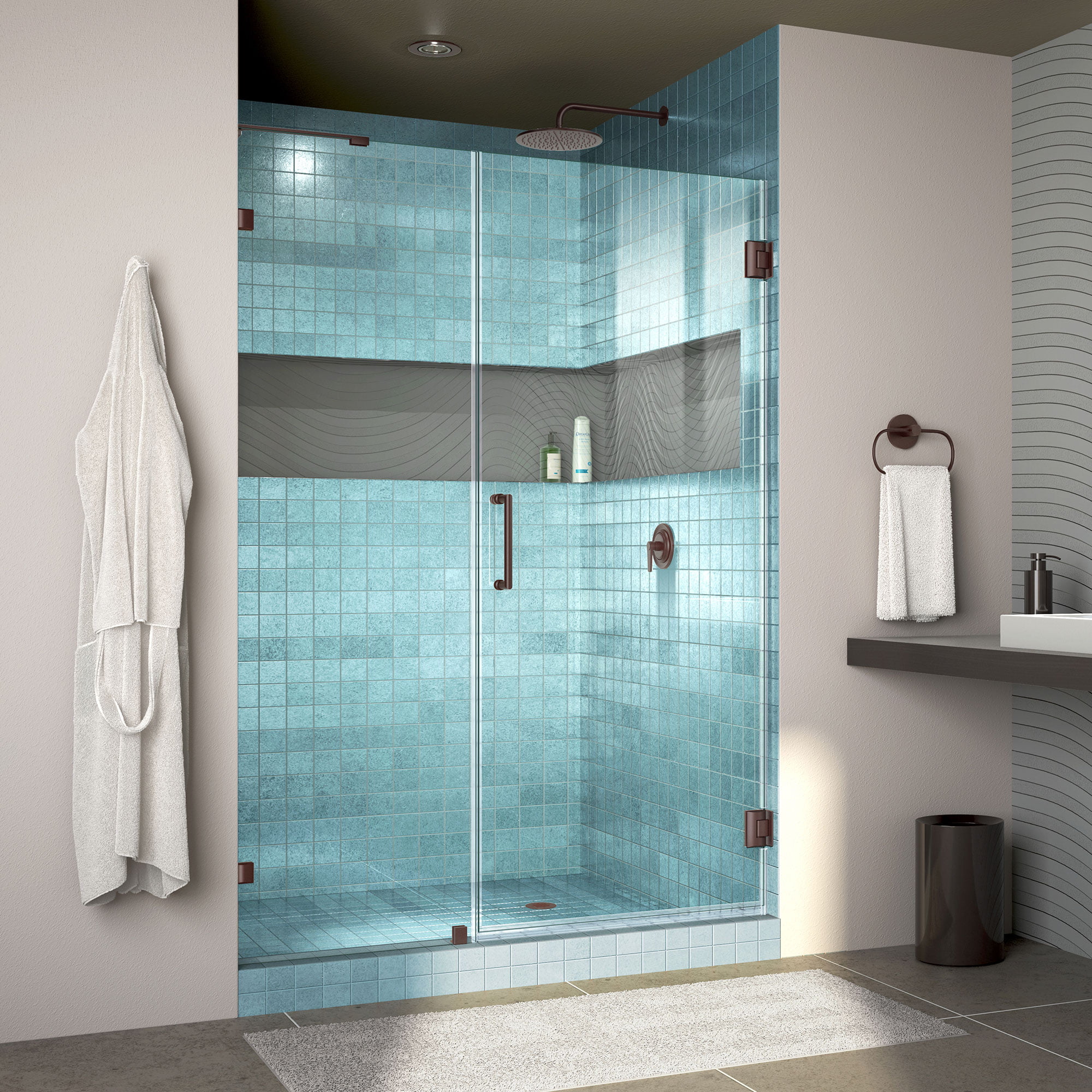 DreamLine Unidoor Lux 51 in. W x 72 in. H Fully Frameless Hinged Shower Door with L-Bar in Oil Rubbed Bronze