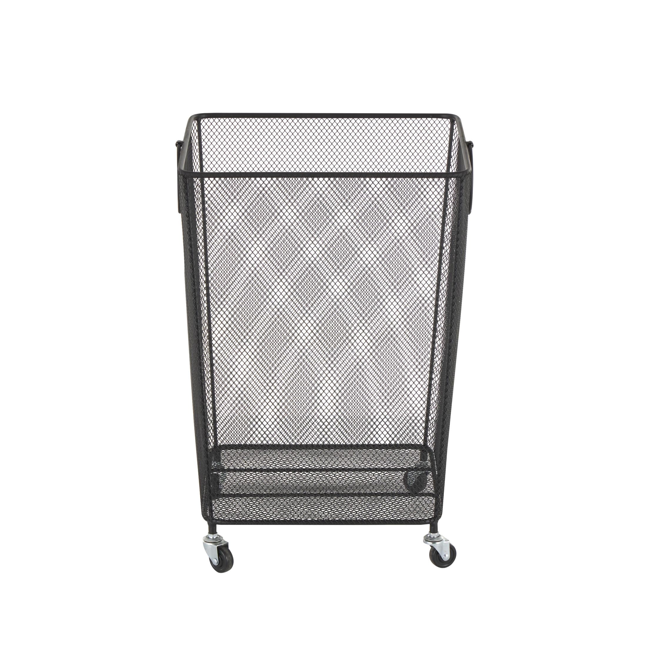 DecMode Black Metal Square Mesh Wire Rolling Laundry Storage Cart with Ring Handles