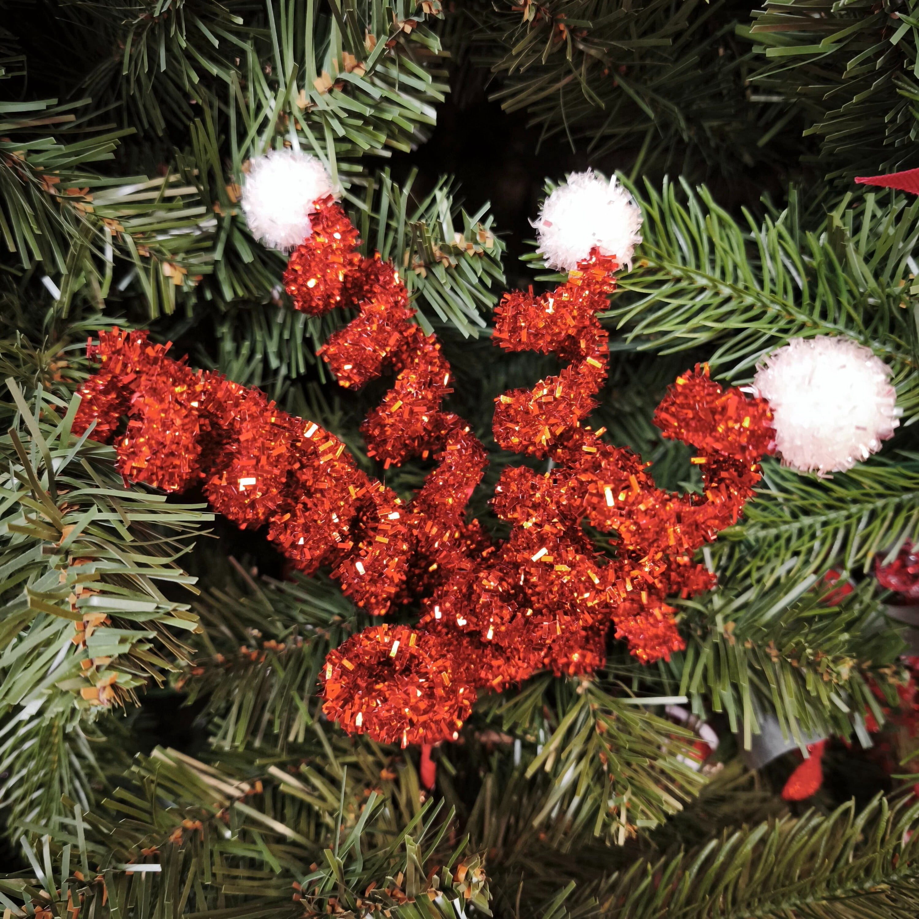 Red and White Tinsel Curly Christmas Clip Ornament, 9", by Holiday Time