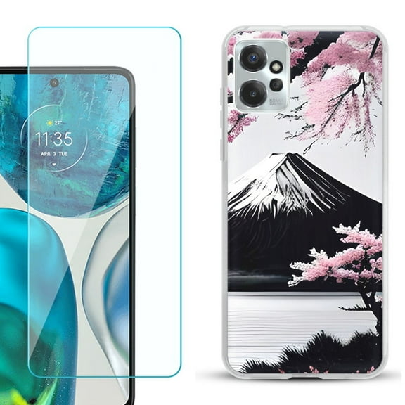 OneToughShield ® for Motorola Moto G Power 5G 2023 Shockproof Fashion Phone Case, with Tempered Glass Screen Protector - Fuji Sakura