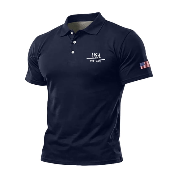 Homeyce American Flag Polo Shirt for Men 250 Years Of Liberty 4th Of July Golf Shirts Short Sleeve American Flag Graphic Vintage Polo Tshirt Button Down Independence Day Patriotic Shirts,Blue L