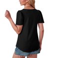 thumbnail image 4 of Otntypg Womens Eyelet T Shirts Loose Fit Scooped Neck Puff Short Sleeve Lace Crochet Hollow out Tunic Blouses Dressy Casual Summer Tops Black XXXL, 4 of 7