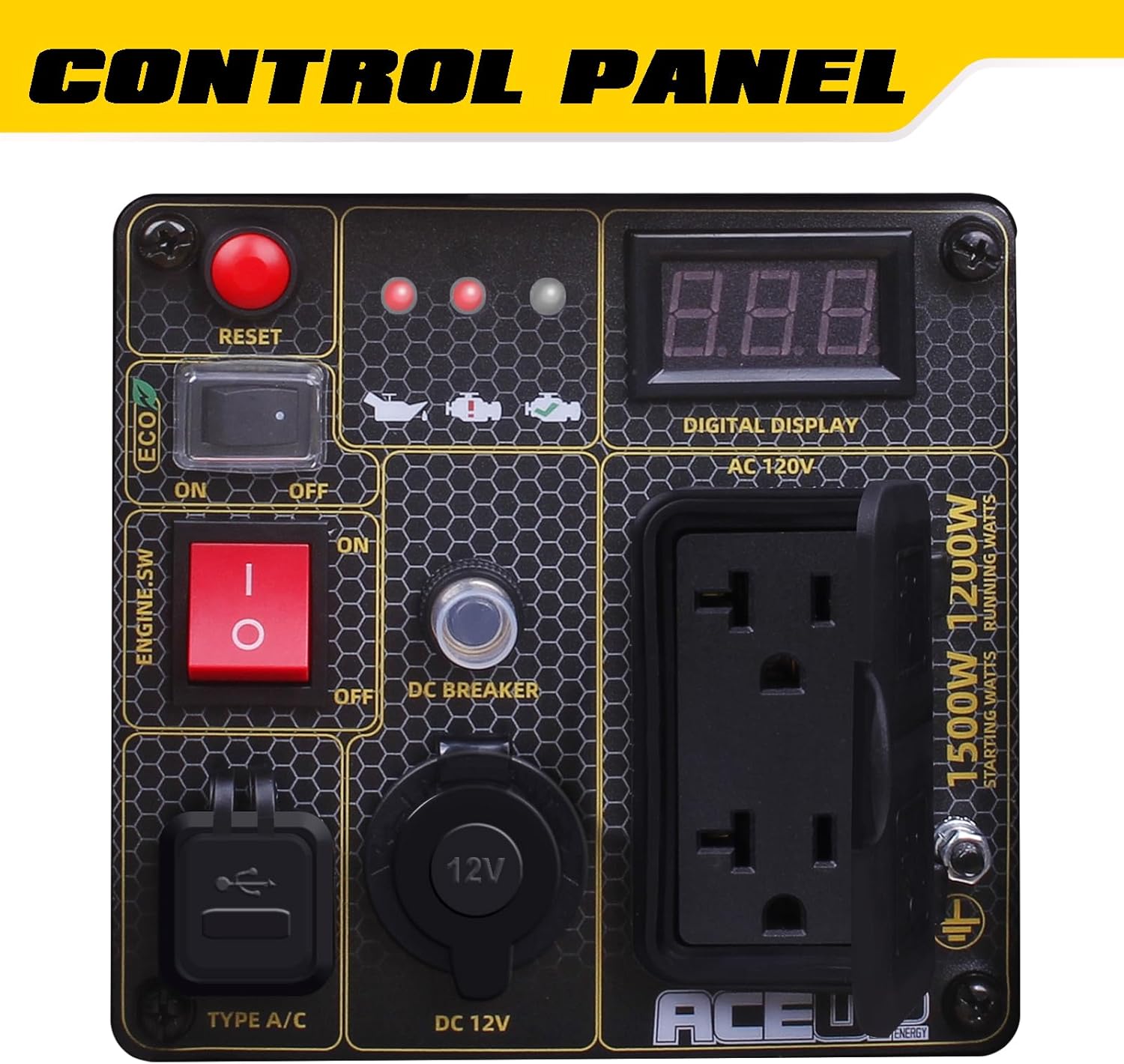 Aceup Energy 1500W Gasoline Inverter Generator, Pull Cord Start, Super Quiet, EPA Compliant, Lightweight, 1000W RV Ready