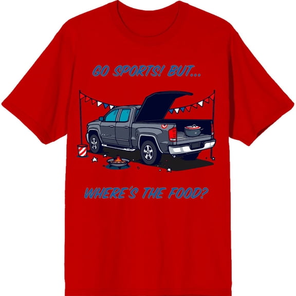 Go Sports! But Where's the Food? Adult Red Crew Neck Short Sleeve Tee-Medium