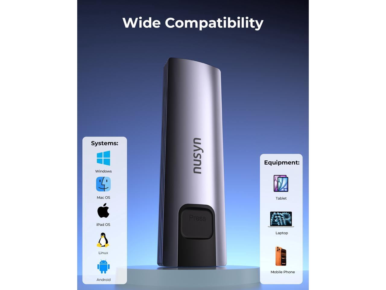 Nusyn NSE20 10Gbps M.2 NVMe/SATA SSD Enclosure,USB-C External Hard Drive Case, Tool-Free Installation, Plug & Play, Aluminum Housing, Compatible with Windows, Mac, Linux, iOS & Android