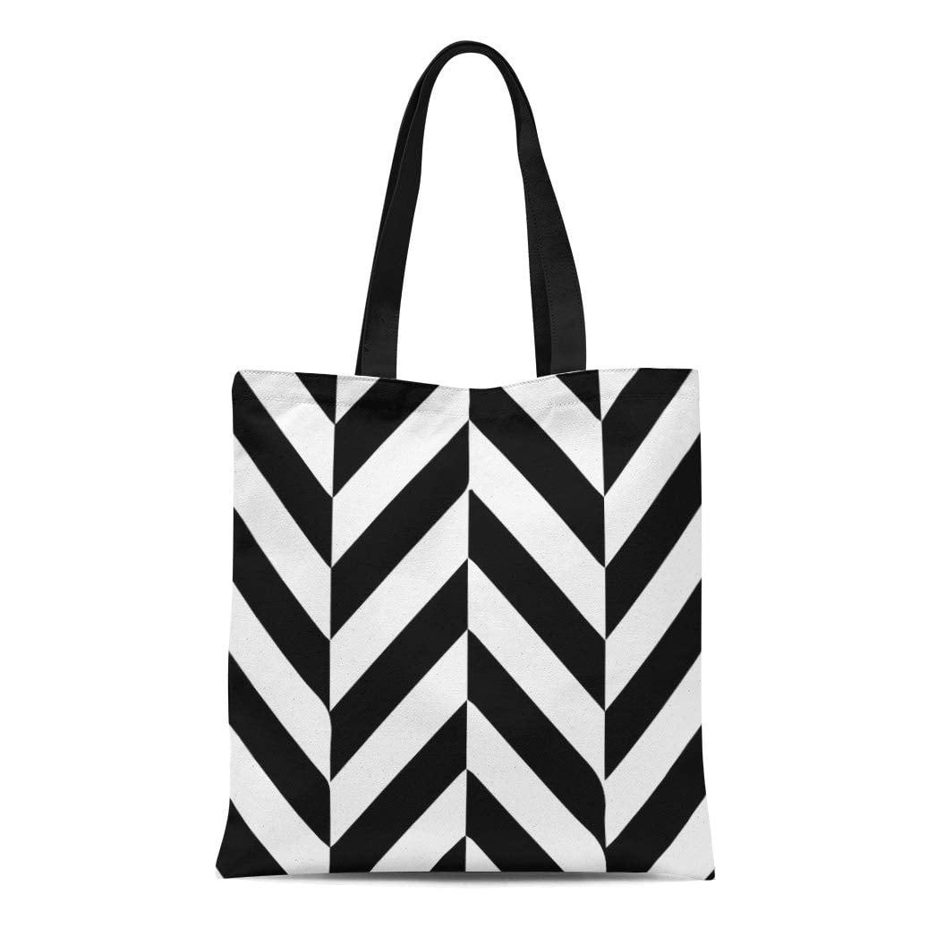 HATIART Canvas Tote Bag Zigzag White and Black Herringbone Geometric Pattern Popular Designs Reusable Handbag Shoulder Grocery Shopping Bags Walmart