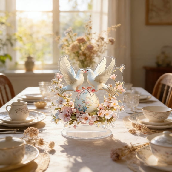 Fufafayo Wedding Dove Figurine, Acrylic Love Birds Ornament, Romantic Tabletop Decor With Floral Egg, Elegant Home Decor For Bedroom, Living Room Or Wedding, Sweetheart Design