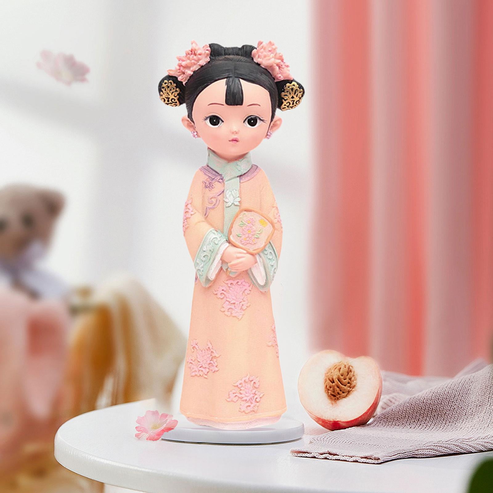 WLPZXP Girl Resin Statue Desktop Doll Toy Hanfu Dress Decoraitve Miniature Figurine for 12x8x22cm Fan