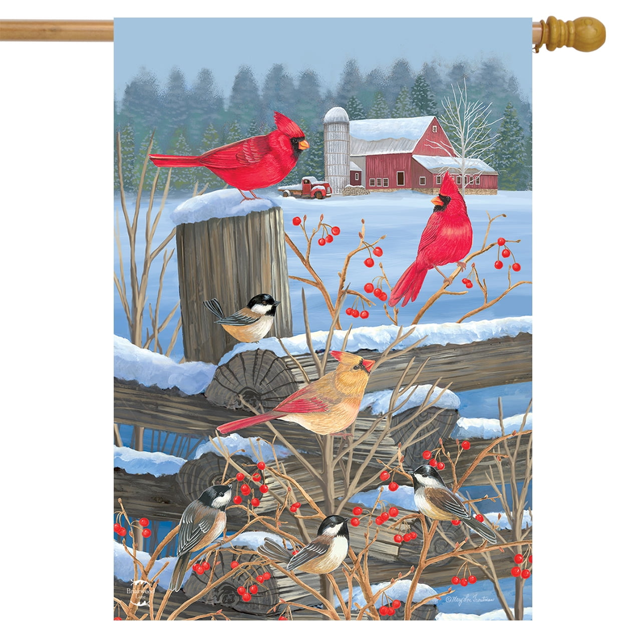 CARDINAL IN THE SNOWY PINE NEW Large Decorative House Flag   28” X 40”. 