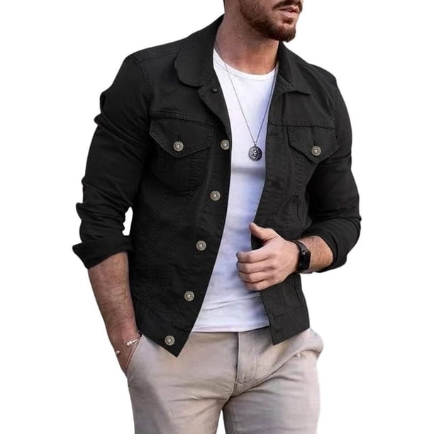 CHARTOU - chamarra de mezclilla para hombre, ajuste regular, con botones, manga larga, estilo vaquero, para hombre