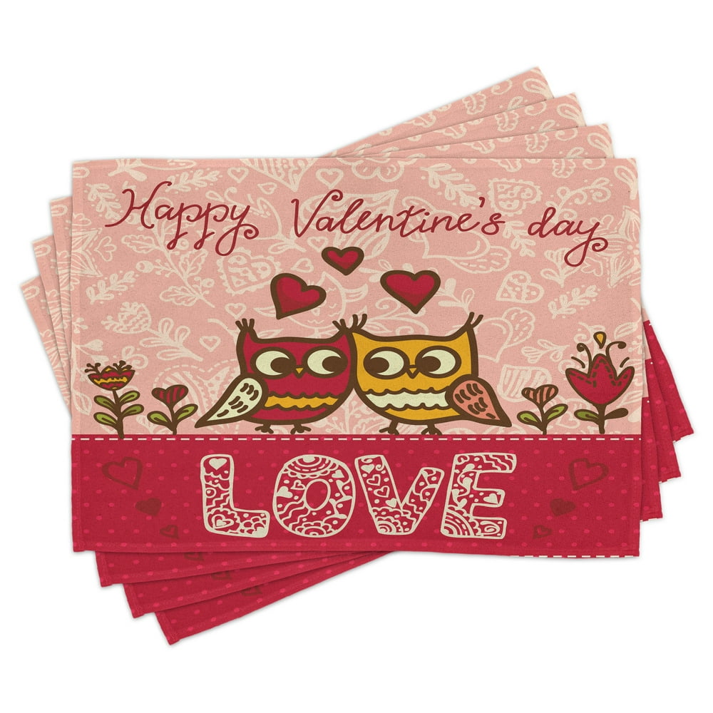 Valentines Day Placemats Set of 4 Owls in Love Print Cute Partners