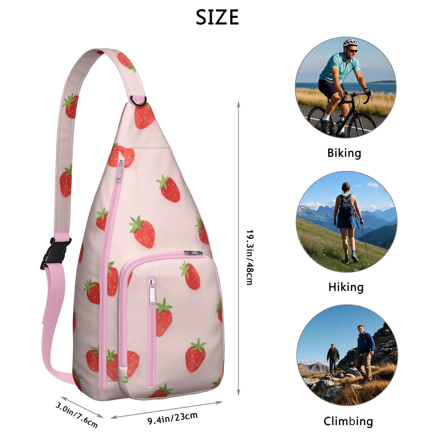 Crossbody Sling Bag for Men with Adjustable Shoulder Strap Shoulder Backpack Chest Bag Travel Hiking Casual Daypack Strawberry