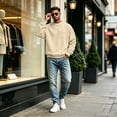 thumbnail image 6 of Fabrcox Mens Fleece Sweatshirt Crew Neck Mens Long Sleeve Shirts Streetwear Outdoor Athletic Workout Fall Winter Warm Mens Pullover with Chest Pocket Beige S, 6 of 6