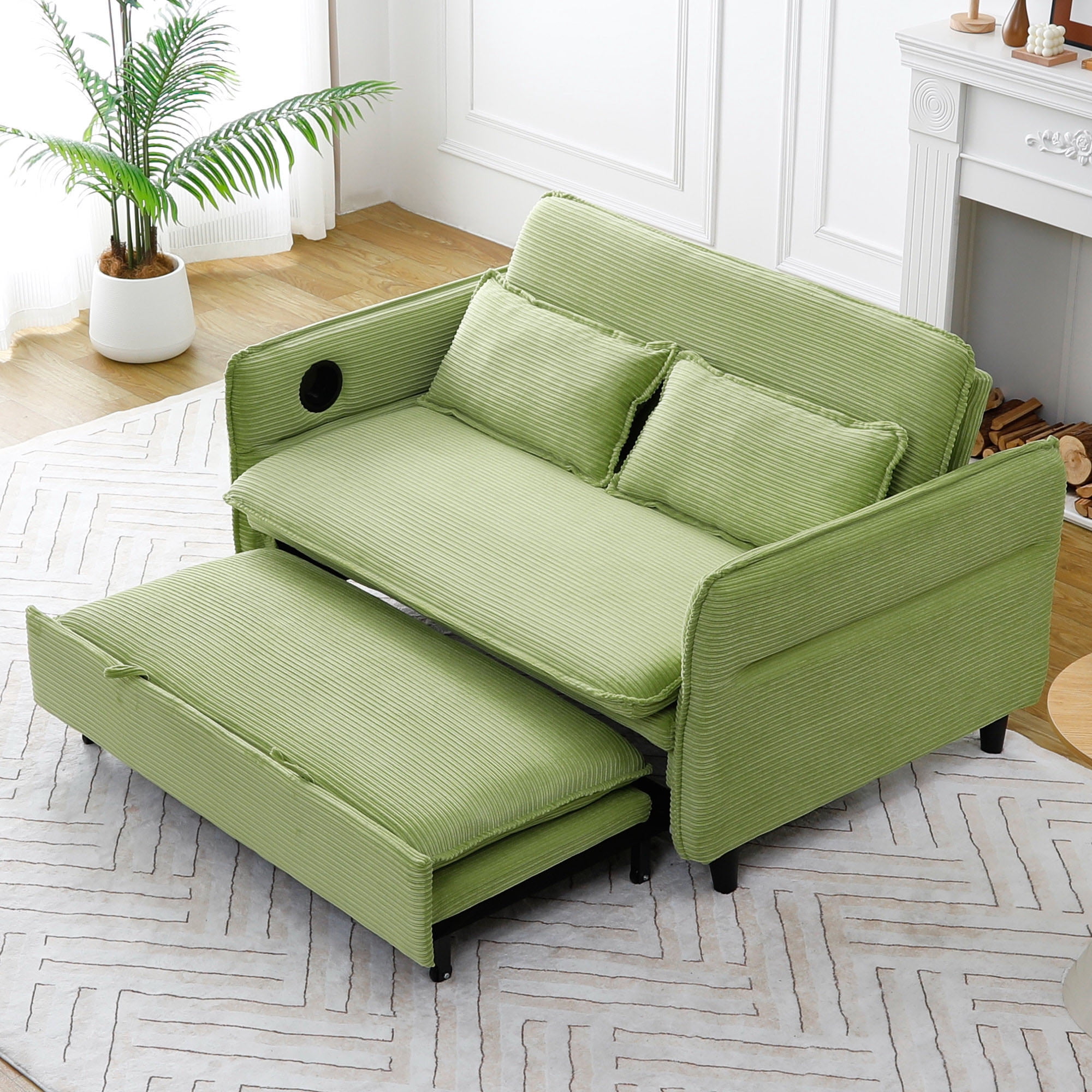 Euroco 65.74'' Letter-Striped Convertible Sofa Bed with Adjustable Armrests and Backrest – Pull-Out Sleeper Couch for Living Room or Apartment