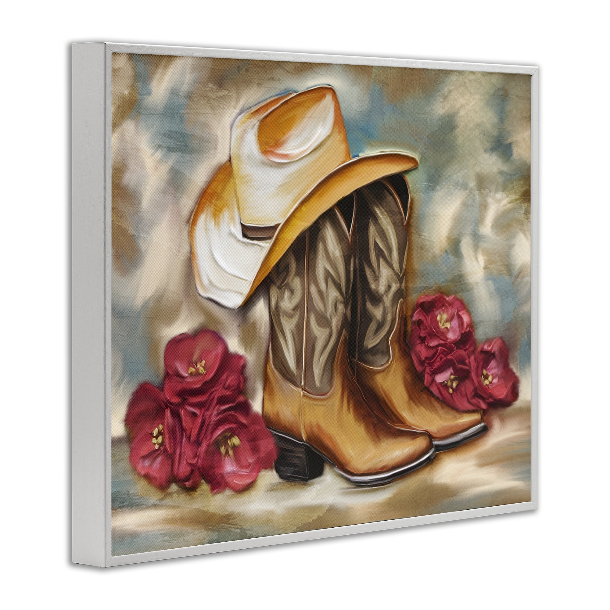 Boots & Floral Bunches White Framed Giclee Art, design by Kim Allen