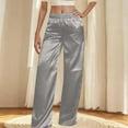 thumbnail image 5 of Tittly Sweatpants Women Lounge Pants Women Women's Satin Pajama Pants Wide Leg Sweatpants Elastic Waist Summer Casual Sports Trousers With Pockets Baggy Pants Wide Leg Pants Woman Grey S, 5 of 9