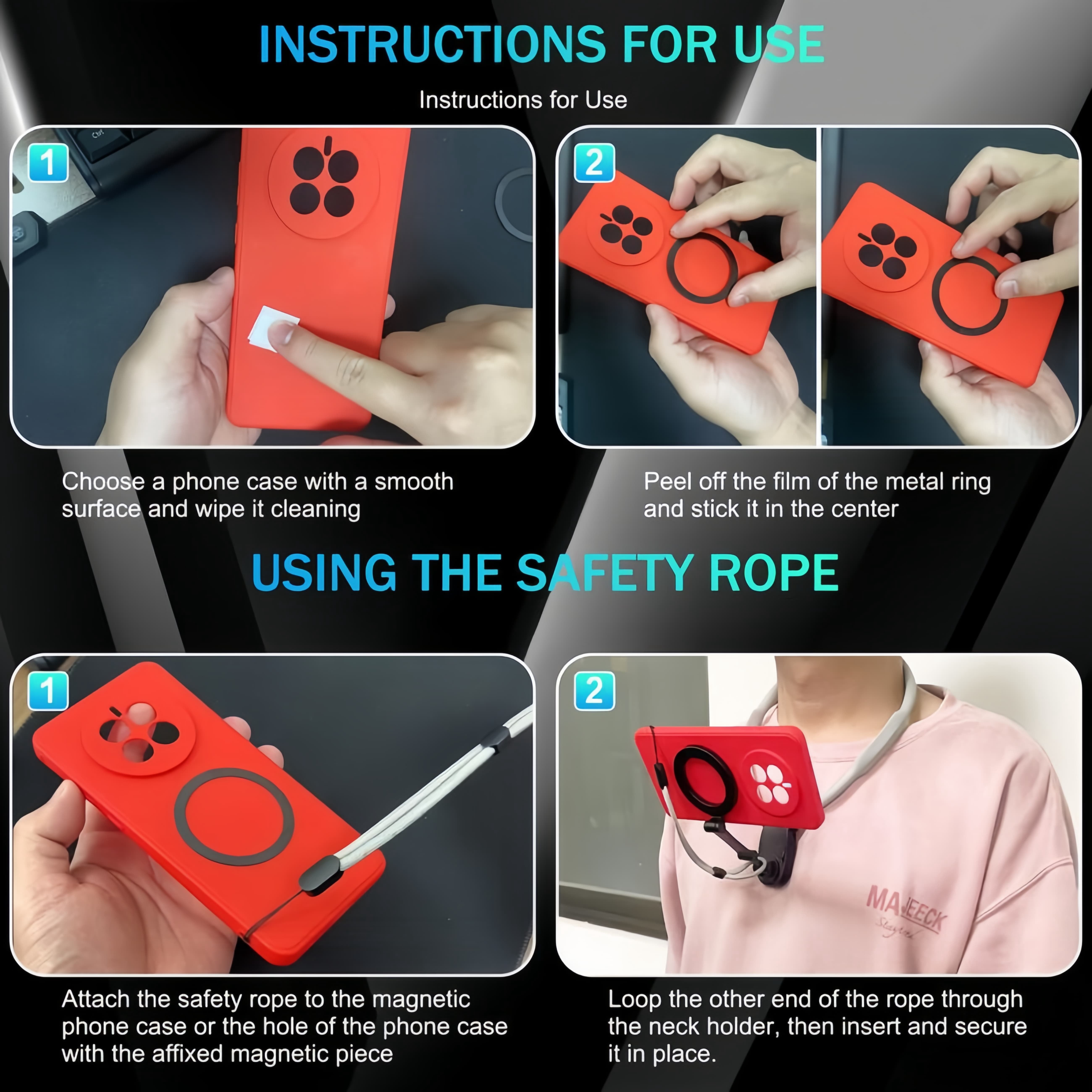Magnetic Phone Neck Mount Holder for POV Vlogging - Quick Release Hands-Free Video Lanyard for iPhone 15 14 13 12 & Android - Includes Anti-Shake Strap & Safety Rope (MagSafe Compatible Kit)