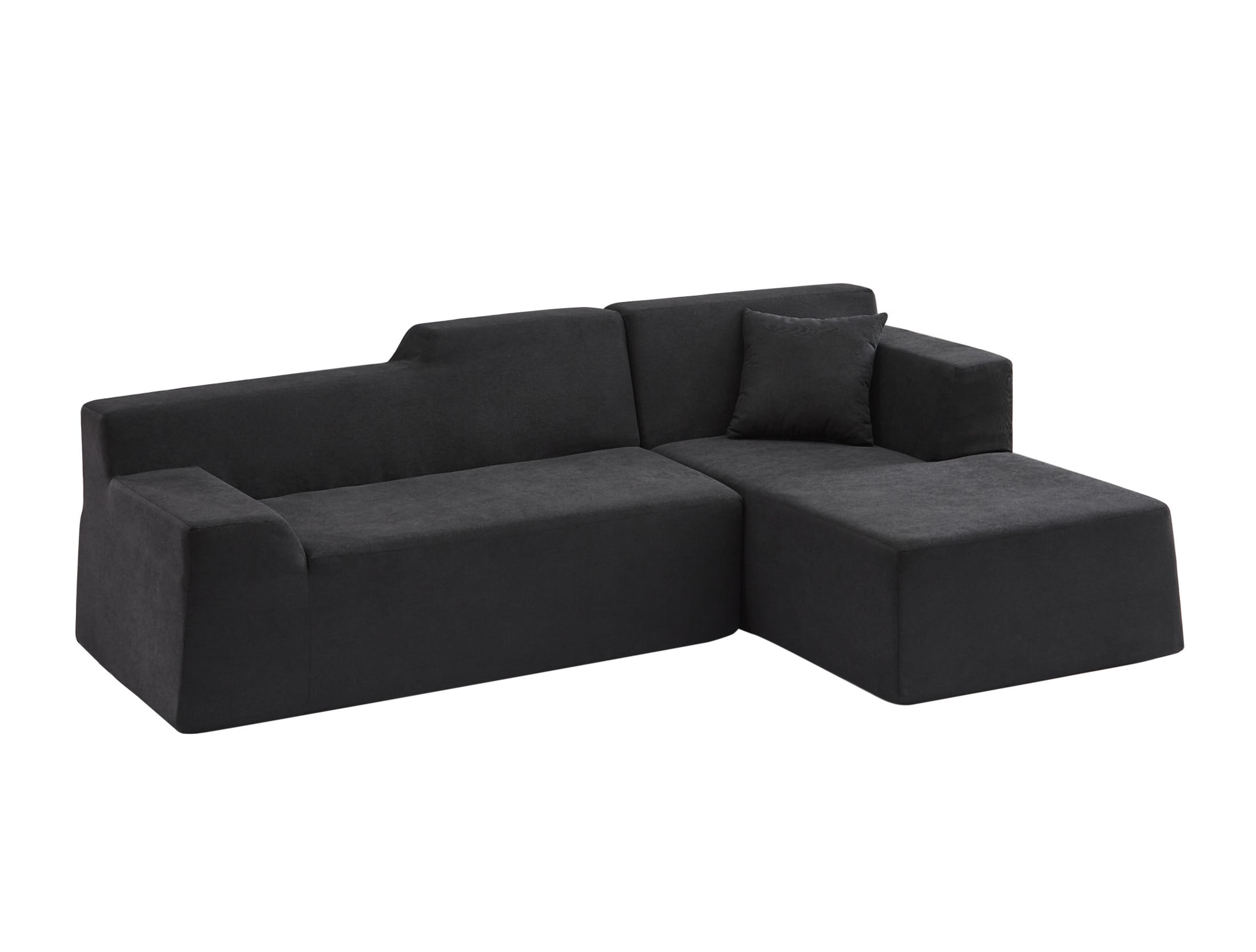 Aukfa 96" Modular Sectional Sofa, L-Shaped Cloud Couch with Right Facing Chaise, Corduroy 3-Seat Memory Foam Sofa for Living Room, Black