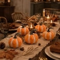 thumbnail image 4 of 4 Pack 4 Inch Artificial Pumpkins Halloween Pumpkin Decorations Orange White Striped Decorative Pumpkins for Home Fall Table Decor Thanksgiving Tiered Tray Decor for Indoor Party, 4 of 4