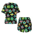 thumbnail image 6 of "Wukai Geometric Dinosaur Women's Pajama Set - Short-Sleeve Top and Shorts with Elastic Waistband and Pockets for Loungewear, Yoga, and Casual Wear-XX-Large, 6 of 8