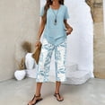 thumbnail image 2 of WULMLEO Women's Two Piece Set Basic Casual Travel Summer Beach Two Piece Outfit for Women Workout Cruise Plus Size Short Sleeve Tops Vacation Work Out Cute Floral Capris Sky Blue S, 2 of 4