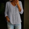 thumbnail image 3 of TKLPEHG Womens Tops 3/4 Sleeve Loose Fit V-Neck Leisure Summer Cotton Linen Shirts Ladies Solid Color Tee Lightweight Comfy Clothes (Gray,S), 3 of 6