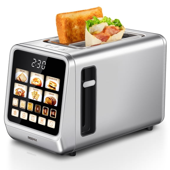 Reemix 2 Slice Touchscreen Toaster, Wide Slot Stainless Steel Bread Toaster