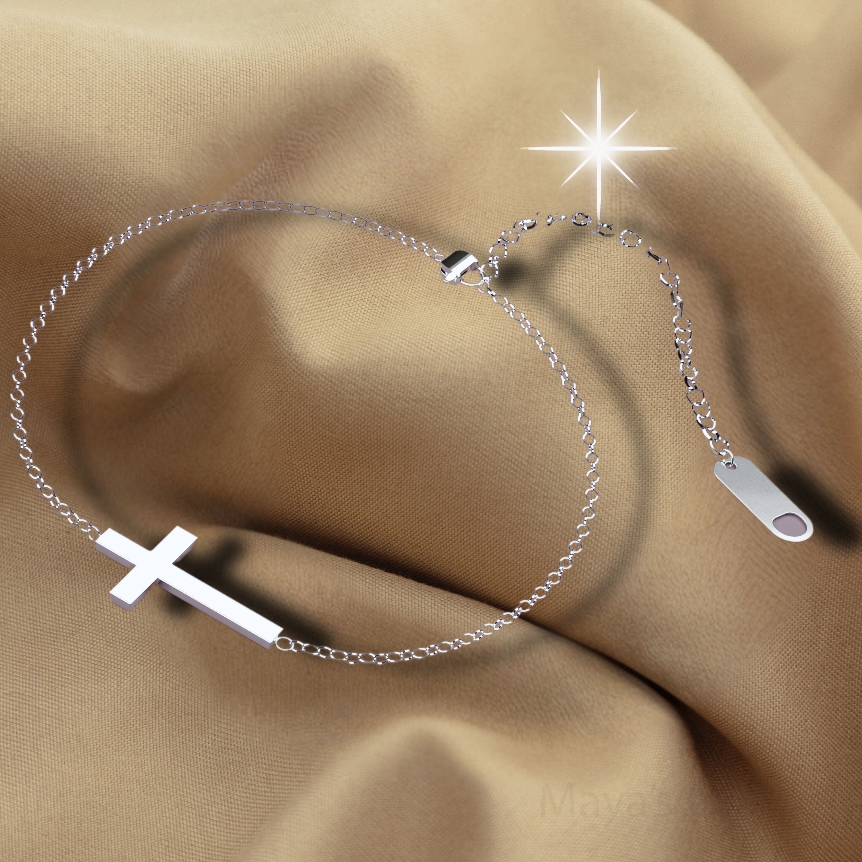 Maya's Grace Adjustable Cross Ankle Bracelet for Women - Silver