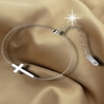 thumbnail image 4 of Maya's Grace Adjustable Cross Ankle Bracelet for Women - Silver, 4 of 7