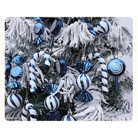 18 Pcs Candy Style Christmas Tree Ornament Gift Box Set Shatterproof Swirl Cane Plastic Hanging Baubles for Xmas Tree Wreath Garland Home Holiday Party Decor