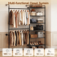thumbnail image 3 of ROGALIS L2 Wall Mounted Clothes Rack, Industrial Pipe Closet Organizers System with 2 Telescopic Rod & 6 Shelves, 3 of 8
