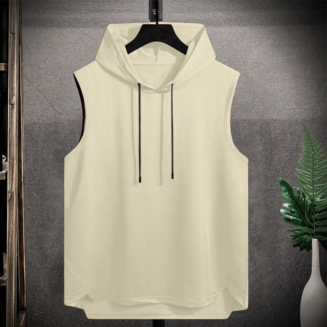NTACZA Tank Tops for Man Sleeveless Workout Hoodies Hooded Drawstring Athletic Mens Shirts M
