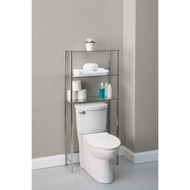 3 Tier Over the Toilet Space Saver with Tempered Glass Shelves, Chrome