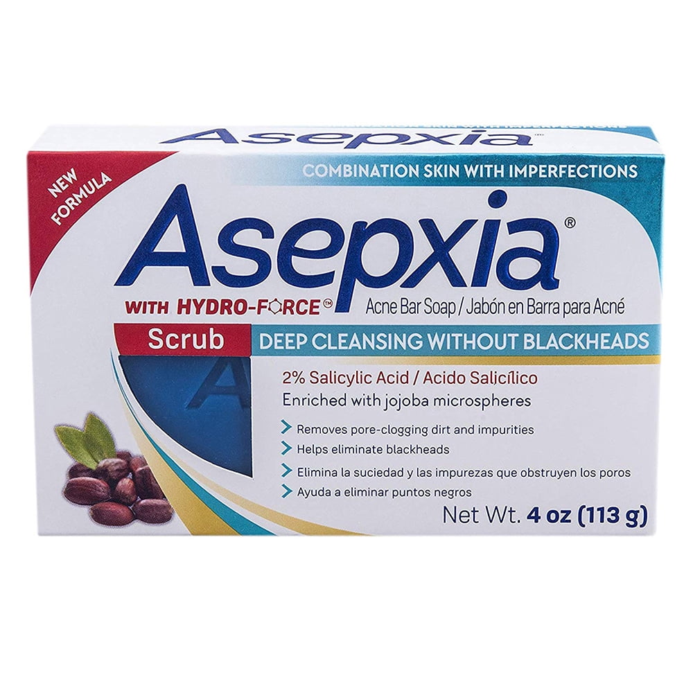 Asepxia Anti Acne Bar Soap. Eliminates Pimples and Blackheads. Deep Cleansing, Hydrating Bar, With Hydro-Force. 4 oz. Pack of 12