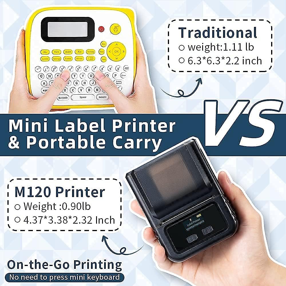 Phomemo M120 Portable Bluetooth Label Maker Thermal Barcode Label Printer Effortlessly Print 2 Inch 50mm Organize Barcodes for Retail, Small Business and More Compatible with Android iOS ＆ PC（Black）