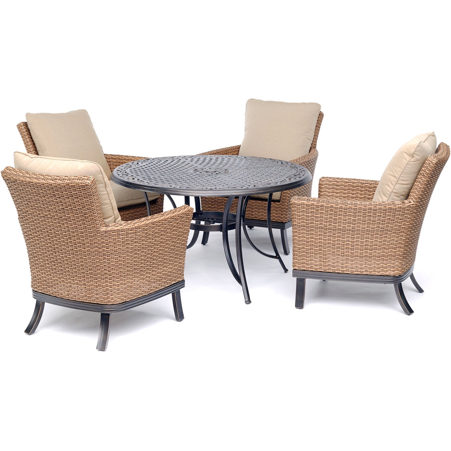 Hanover Traditions 5Piece Patio Dining Set with 4 Woven Armchairs, Tan
