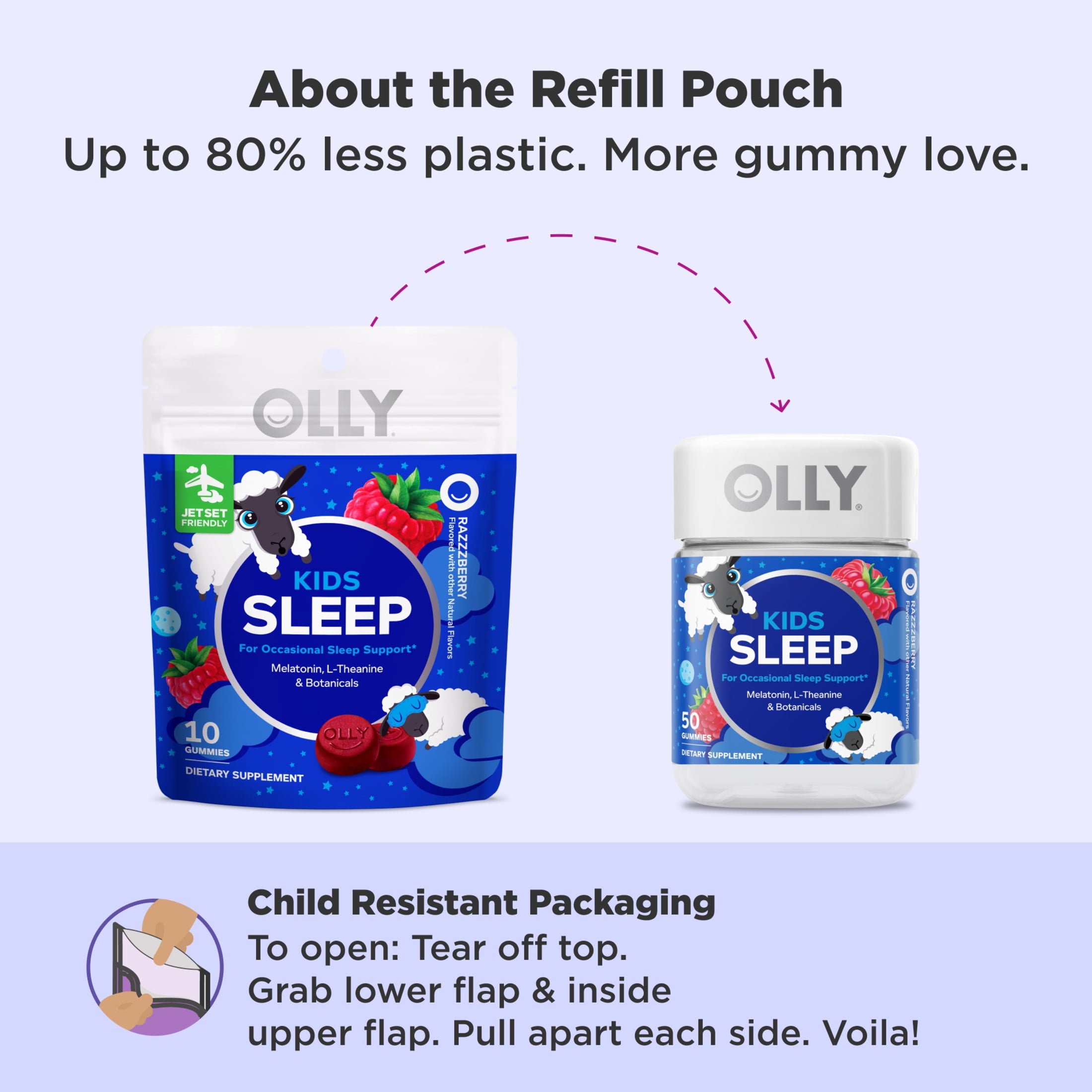 OLLY Kids Sleep Gummies Ages 4+, 1 mg Melatonin per 2 gummies serving, Occasional Sleep Support*, 10 Count