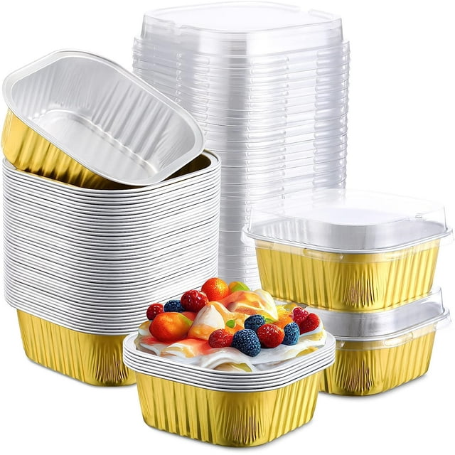 Mistaha 150 Pieces 10 oz Aluminum Foil Baking Cups with Lids Square Baking Cups Disposable