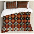 thumbnail image 1 of Abstract Duvet Cover Set King Size, Shapes Swirls Inspired by Eastern Feels, Decorative 3 Piece Bedding Set with 2 Pillow Shams, Dark Teal Vermilion, by Ambesonne, 1 of 3