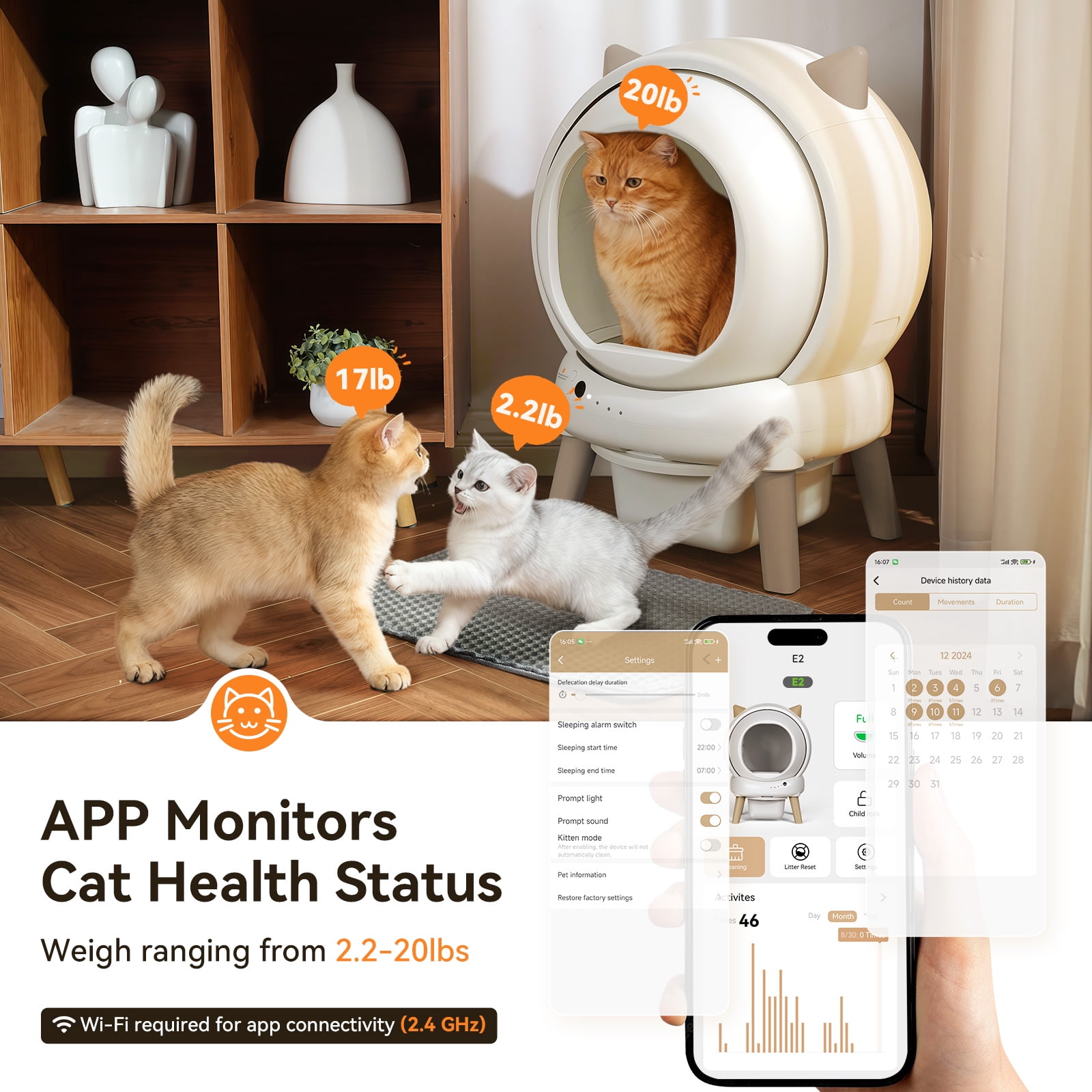 Self Cleaning Litter Box - E2 Automatic Cat Litter Box Large Smart Self Cleaning Robot for Cats,Double Safety Protection,App Control,2 Roll Garbage Bags & Mat