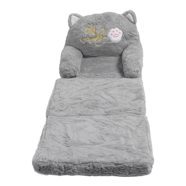 Cute Cartoon Cat Kids Sofa, Foldable Armrest Chair And Recliner For Baby Toddler, Grey