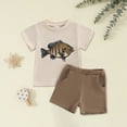 thumbnail image 2 of Boys Outfits Fish Print Short Sleeve Toddler Baby Boy Summer Clothes Round Neck T Shirt Side Pocket Shorts Set Infant Khaki 6-12 Months, 2 of 7