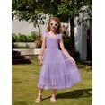 thumbnail image 6 of Arshiner Girls Summer Dress Tulle Ruffle Sleeve Smocked Cami Maxi Tiered Casual Tween Sundress, 6 of 7