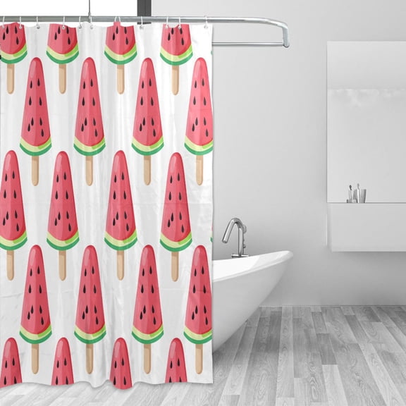 Watermelon Ice Sucker Shower Curtains with 12 Hooks Waterproof Bathroom Decor 66" x 72"