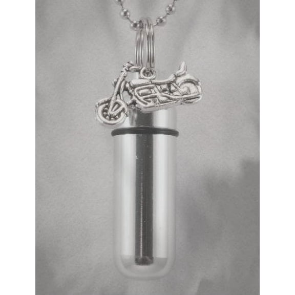 Silver Motorcycle CREMATION URN - Personal Memorial Keepsake with Velvet Pouch and Fill Kit
