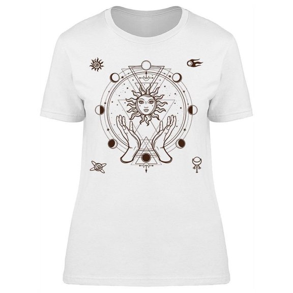 Mystical Drawing Hands Sun T-Shirt Women -Image by Shutterstock, Female XX-Large