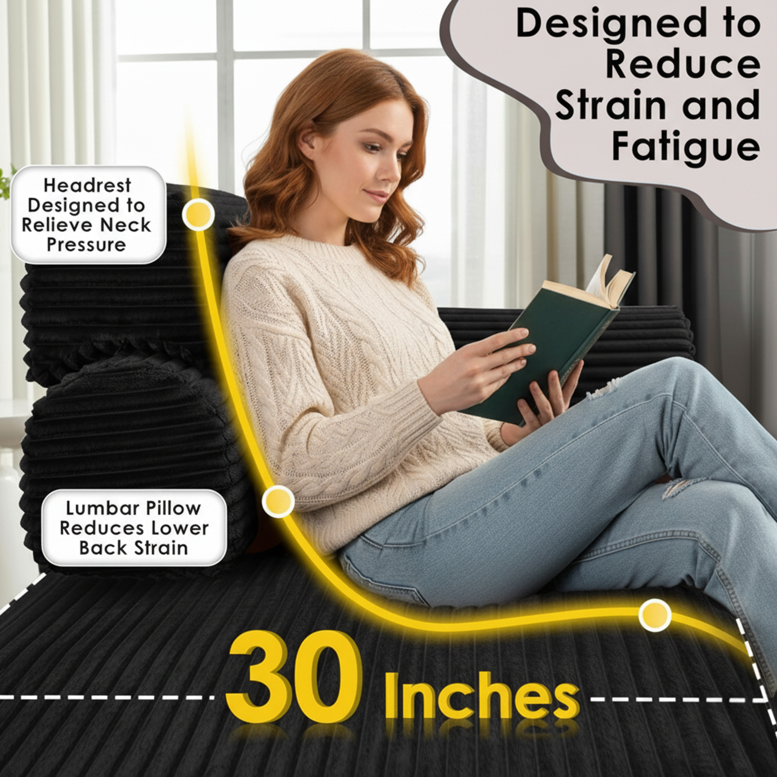 Xiweot Cloud Sectional Couch for Living Room, Memory Foam Sectional Sofa with Deep Seat, Corduroy Floor Mattress Couch, No Assembly Required (Black)