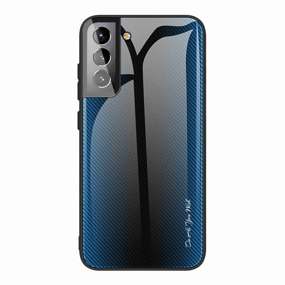 Dteck For Samsung Galaxy S22 Plus 6.6 inch Luxury 9H Back Tempered Glass Shockproof Soft TPU Bumper Phone Case Slim Cover, Blue